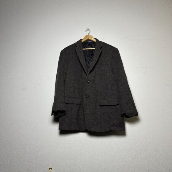 VTG Cricketeer Wool Blazer Sport Coat Jacket Men 46 Herringbone Brown 90s Formal - Picture 1 of 16